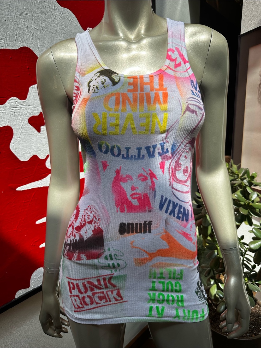 ⚡️Graffiti Pop Art Distressed Rockstar Tattoo ribbed soft Tank Top – 80s tribute